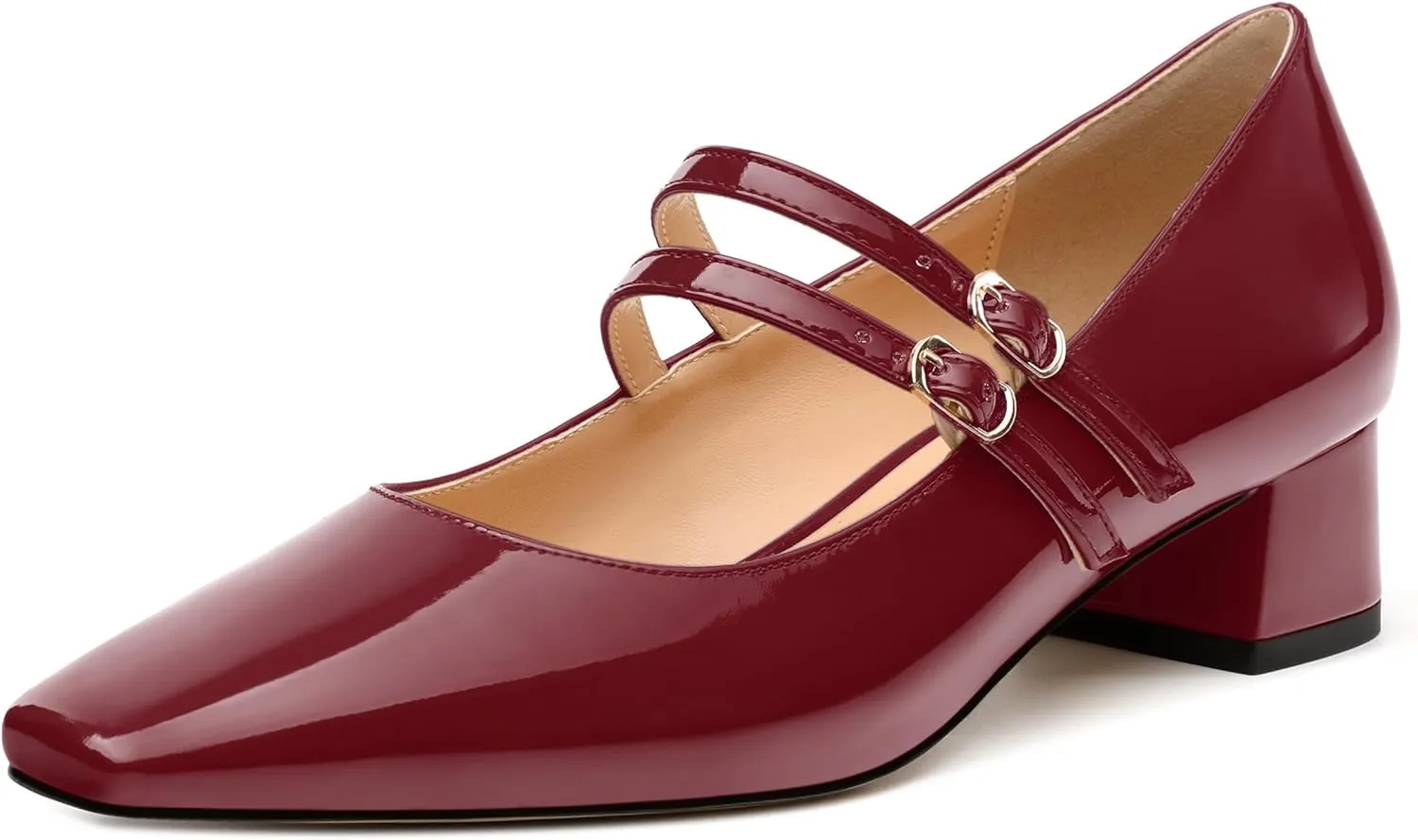 Womens Mary Jane Pumps, Square Toe Low Block Heel Pump Shoes for Women, Daily Comfort Mary Jane Pumps with Two Straps 1.3"