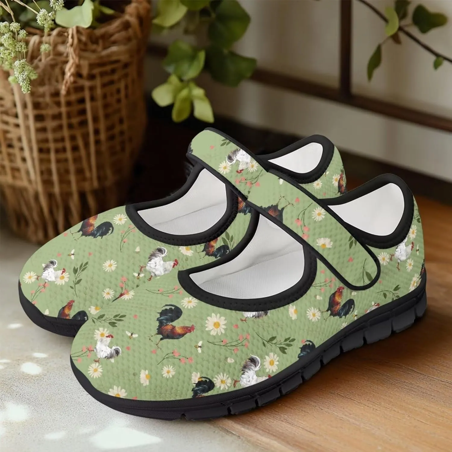 Womens Mary Jane Shoes Sneaker Animals Pattern Non Slip Lightweight Shoes with Magic Sticker for Walking