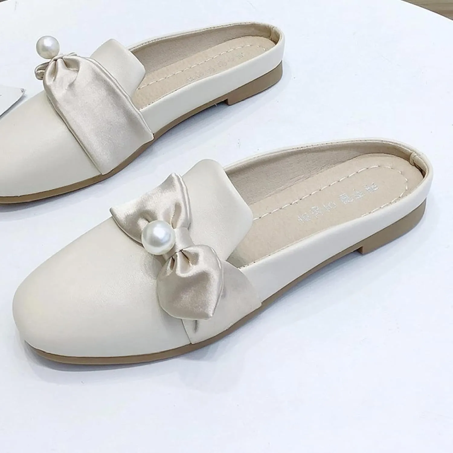 Women's Mule Pearl Decoration Square Toe Low Heel Women's Backless Loafer Work Sandals