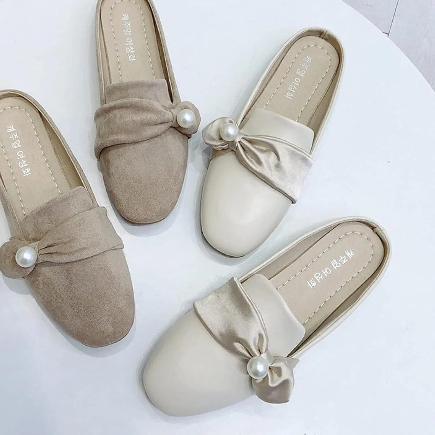Women's Mule Pearl Decoration Square Toe Low Heel Women's Backless Loafer Work Sandals