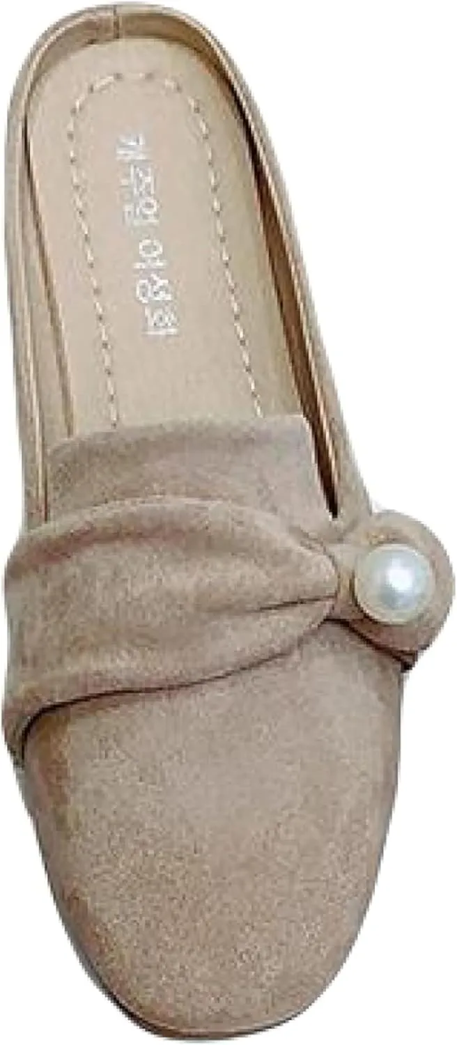Women's Mule Pearl Decoration Square Toe Low Heel Women's Backless Loafer Work Sandals