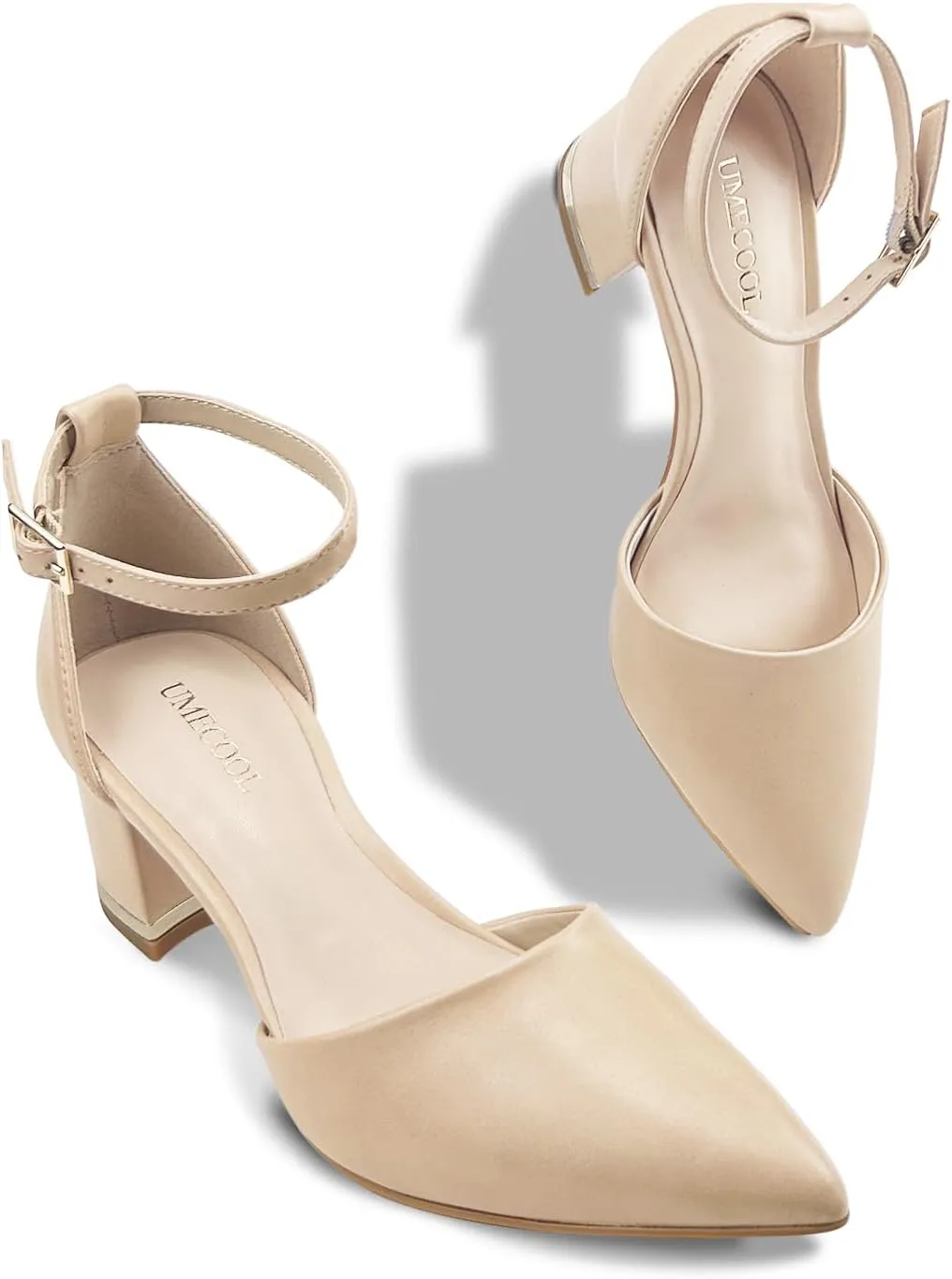 Women's Pointed Toe Low Chunky Heels Pump Shoes, Comfortable Heels for Women, Chunky Ankle Strap Dress Pumps Shoes for Wedding Office Party