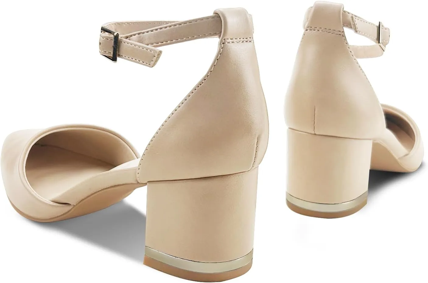 Women's Pointed Toe Low Chunky Heels Pump Shoes, Comfortable Heels for Women, Chunky Ankle Strap Dress Pumps Shoes for Wedding Office Party