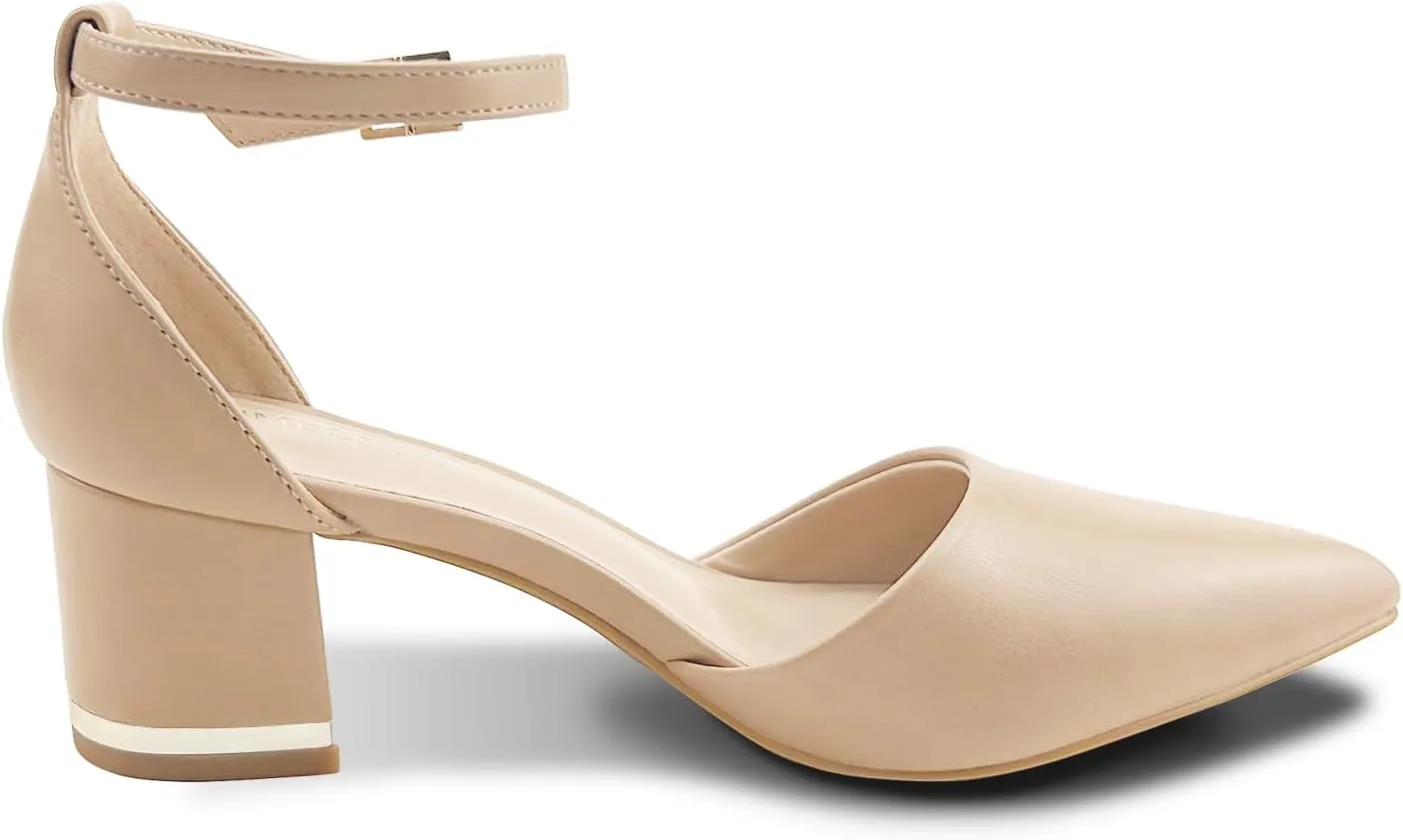 Women's Pointed Toe Low Chunky Heels Pump Shoes, Comfortable Heels for Women, Chunky Ankle Strap Dress Pumps Shoes for Wedding Office Party