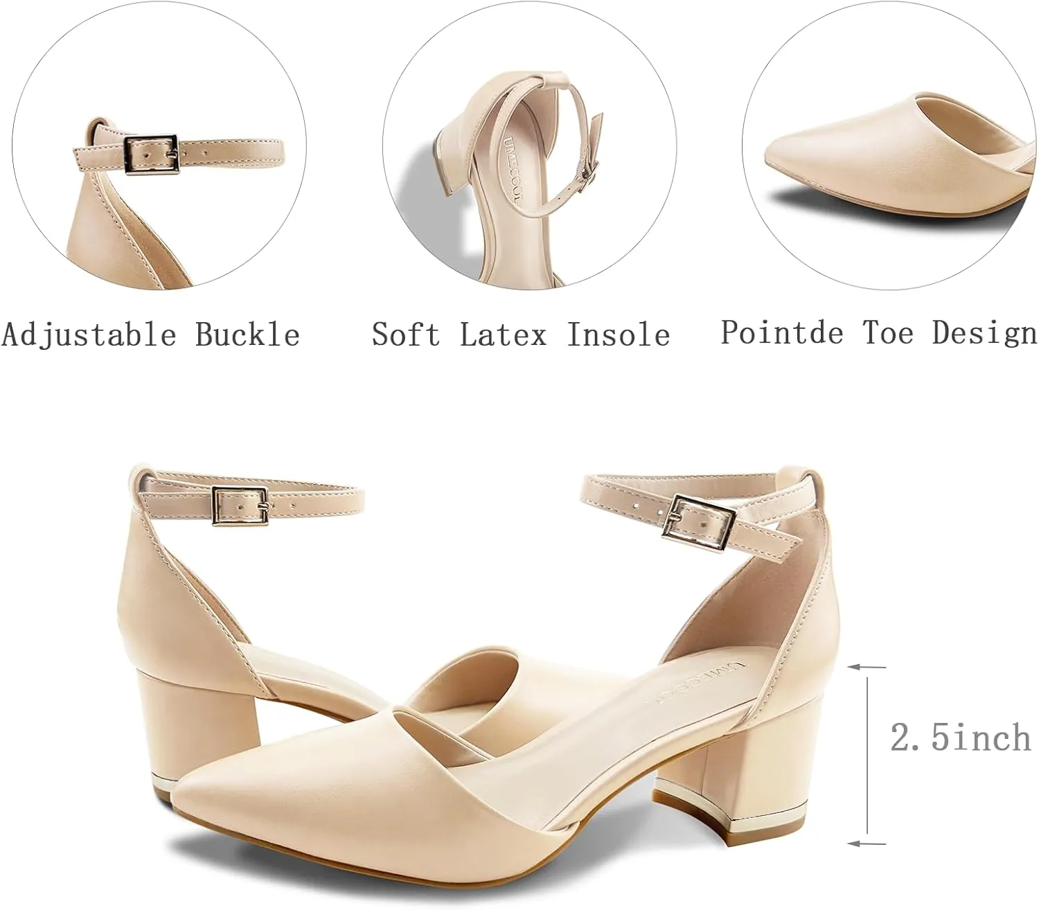 Women's Pointed Toe Low Chunky Heels Pump Shoes, Comfortable Heels for Women, Chunky Ankle Strap Dress Pumps Shoes for Wedding Office Party
