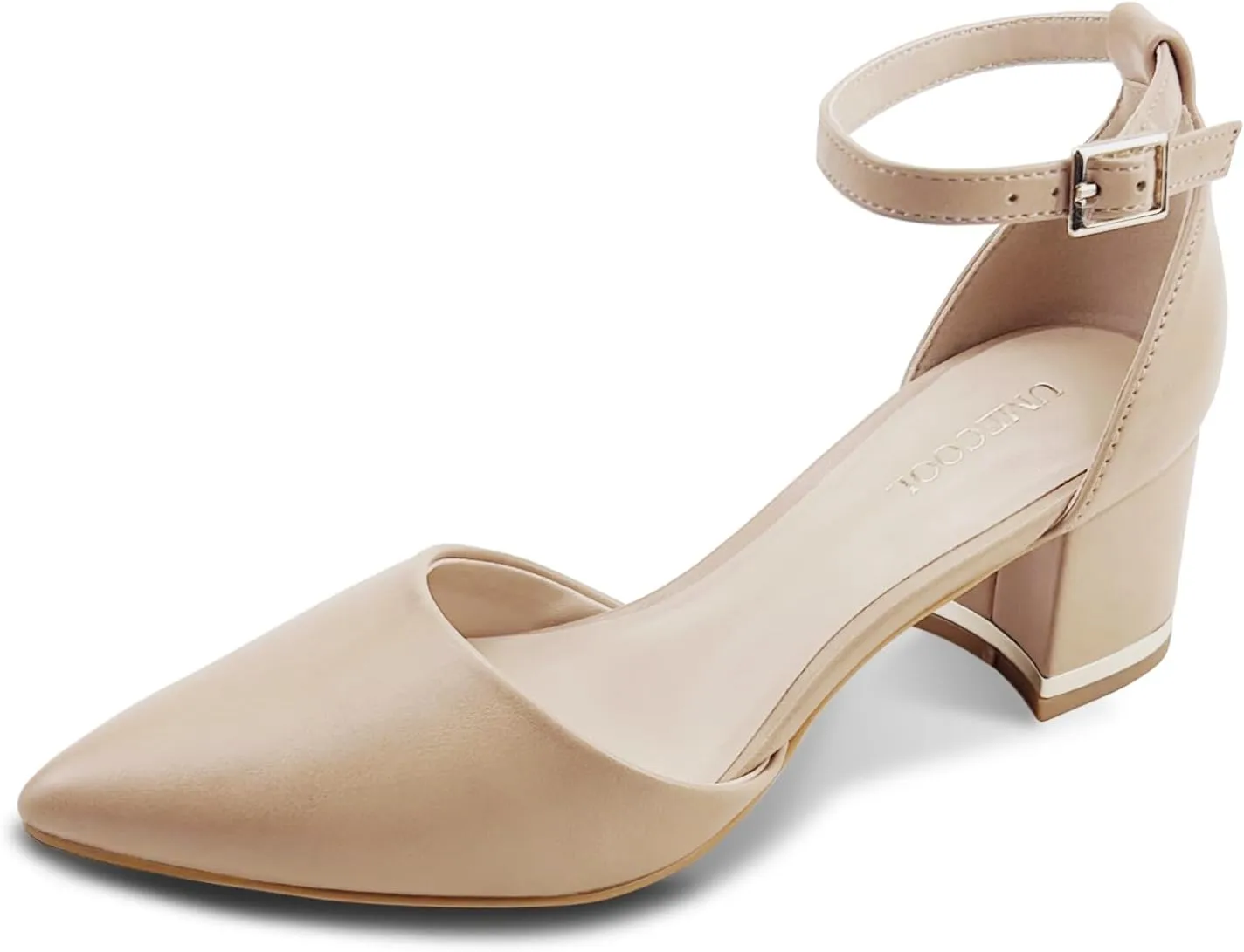 Women's Pointed Toe Low Chunky Heels Pump Shoes, Comfortable Heels for Women, Chunky Ankle Strap Dress Pumps Shoes for Wedding Office Party