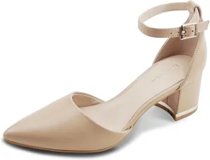 Women's Pointed Toe Low Chunky Heels Pump Shoes, Comfortable Heels for Women, Chunky Ankle Strap Dress Pumps Shoes for Wedding Office Party