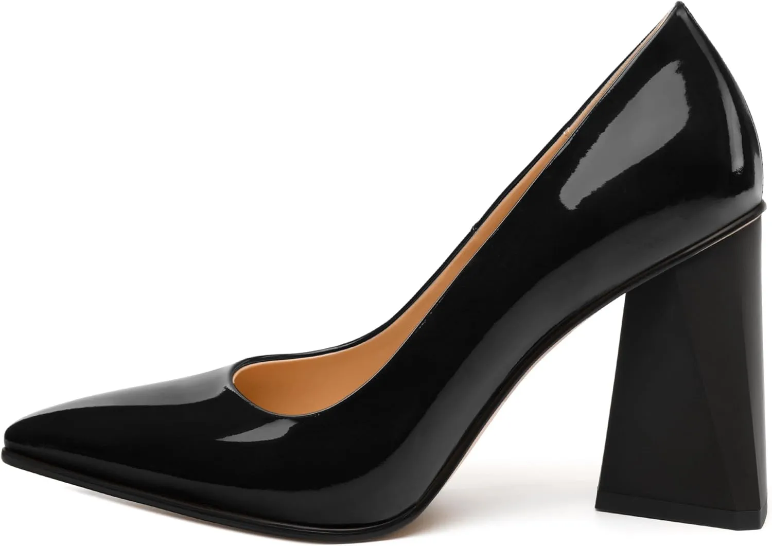 Women's Pumps, Pointed Toe Chunky Block Heel, Slip On Fashion Solid High Heel Shoes for Women