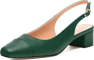 Womens Sqaure Toe Block Heel Slingback Pumps