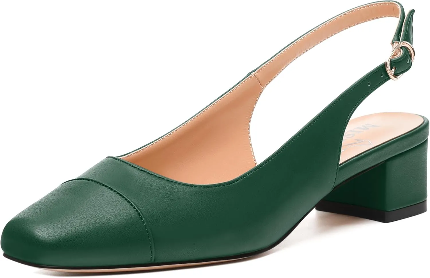 Womens Sqaure Toe Block Heel Slingback Pumps