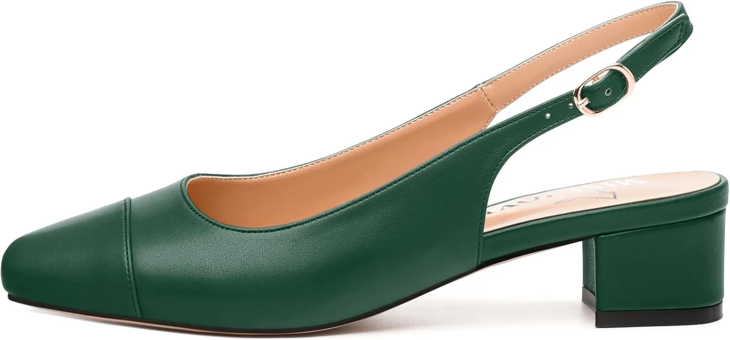 Womens Sqaure Toe Block Heel Slingback Pumps