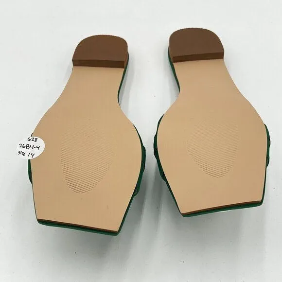 XYD Green Square Open Toe Flat Beach Sandals Slip On Mule Slides Glossy Shoes