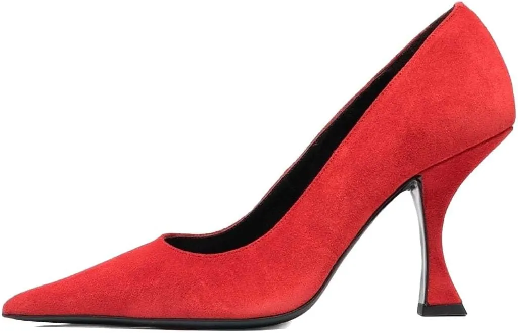 XYD Women Dress Classic Pumps Pointed Toe Mid High Flared Heels Slip On Office Lady Party Event Formal Shoes