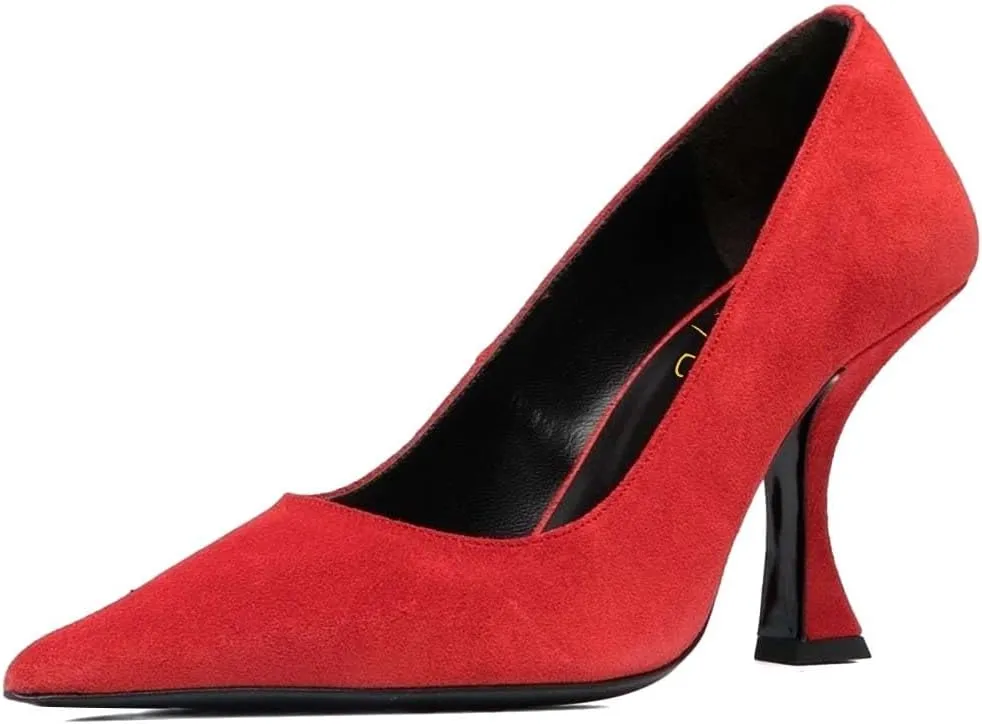 XYD Women Dress Classic Pumps Pointed Toe Mid High Flared Heels Slip On Office Lady Party Event Formal Shoes
