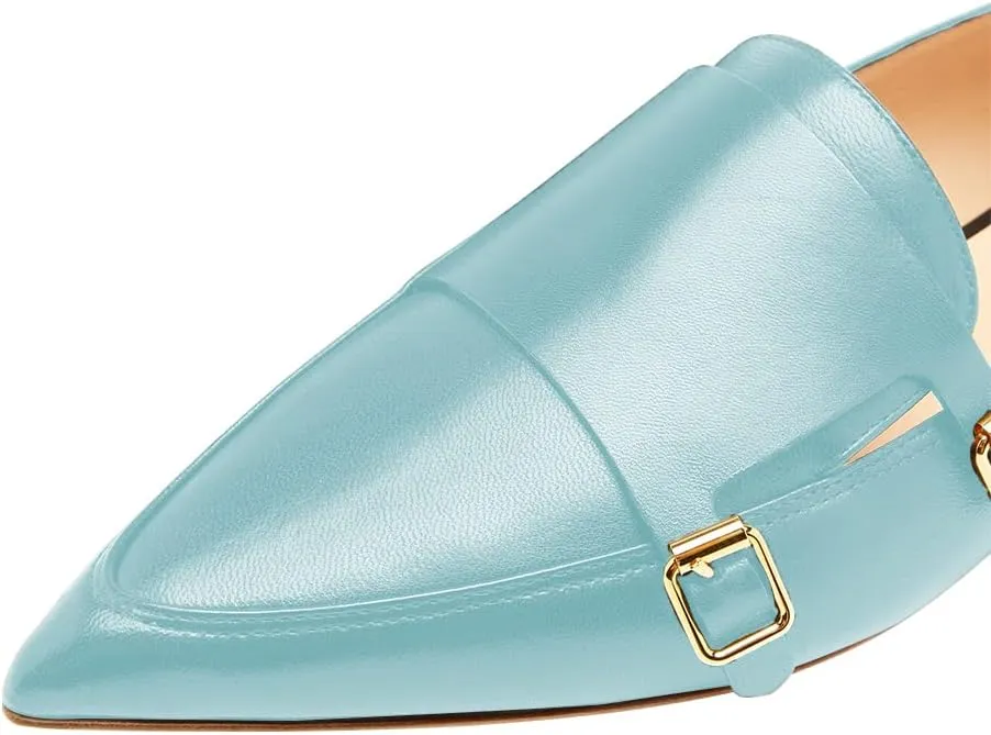 XYD Women Fashion Closed Pointed Toe Flats Slip on Double Buckles Upper Strap Loafers Dress Office Shoes