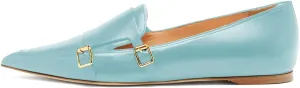 XYD Women Fashion Closed Pointed Toe Flats Slip on Double Buckles Upper Strap Loafers Dress Office Shoes