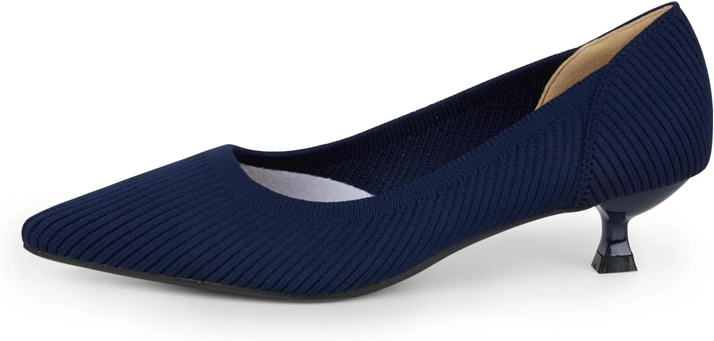YEOJOU Heels for Women Knit Pointed Toe Women Pump Shoes Low Heel Comfortable Womens Dress Shoes Work