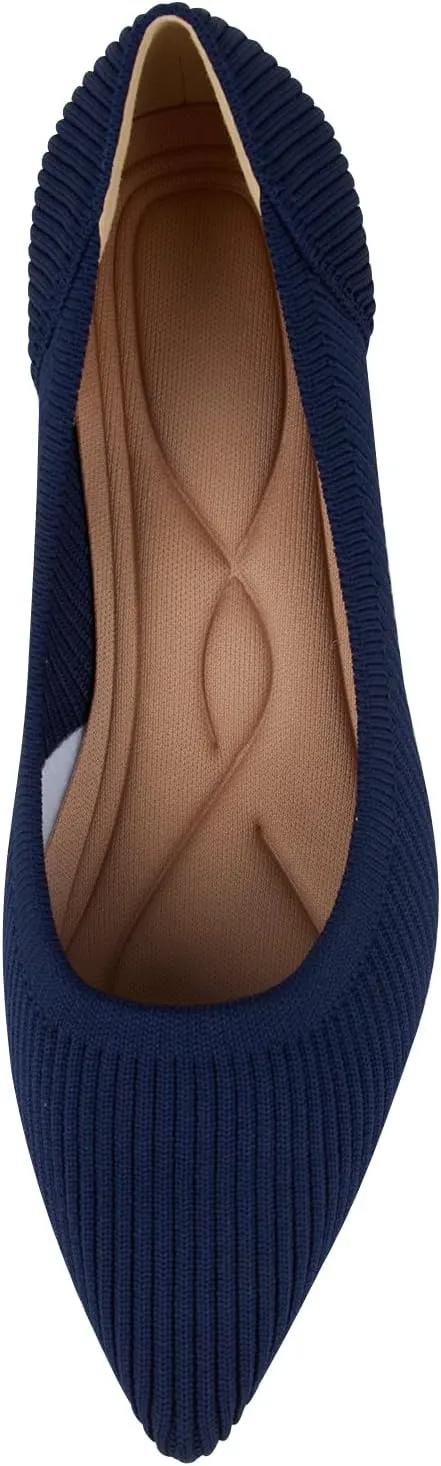YEOJOU Heels for Women Knit Pointed Toe Women Pump Shoes Low Heel Comfortable Womens Dress Shoes Work