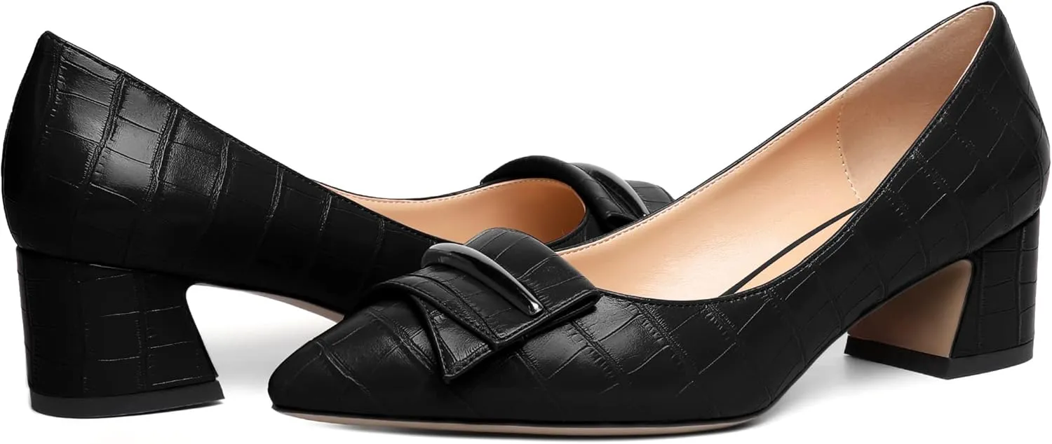 YODEKS Women's Chunky Heel Pumps Low Block Heel Pointed Toe Slip on Dress Pump Shoes for Work Casual Daily Life Party Dress Shoes