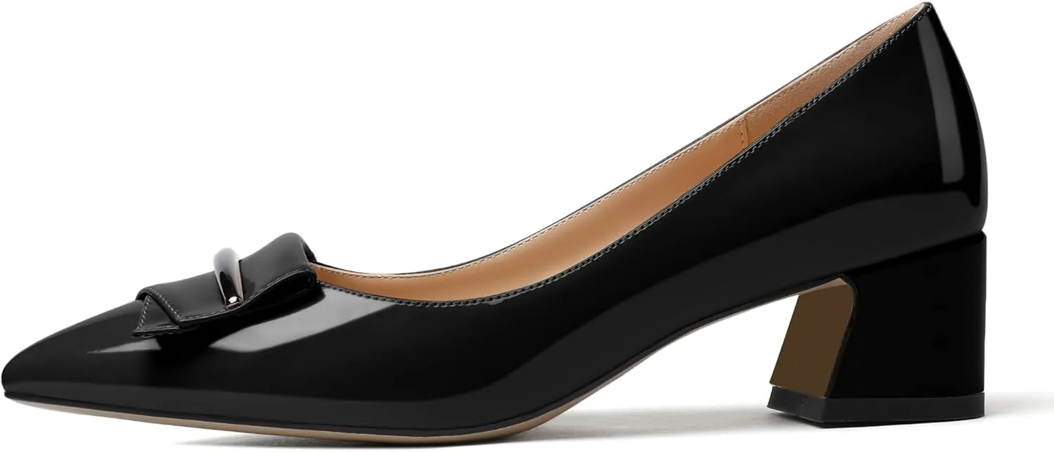 YODEKS Women's Chunky Heel Pumps Low Block Heel Pointed Toe Slip on Dress Pump Shoes for Work Casual Daily Life Party Dress Shoes
