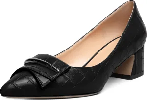 YODEKS Women's Chunky Heel Pumps Low Block Heel Pointed Toe Slip on Dress Pump Shoes for Work Casual Daily Life Party Dress Shoes