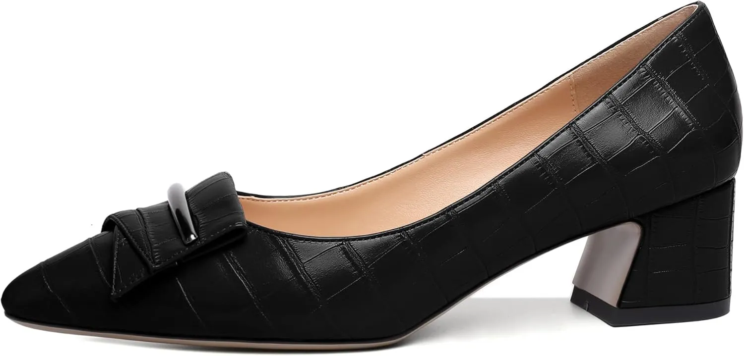 YODEKS Women's Chunky Heel Pumps Low Block Heel Pointed Toe Slip on Dress Pump Shoes for Work Casual Daily Life Party Dress Shoes