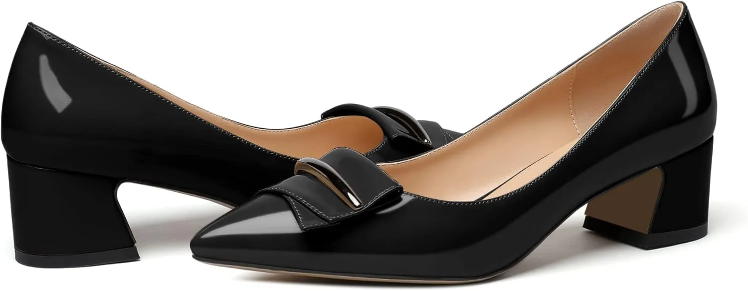 YODEKS Women's Chunky Heel Pumps Low Block Heel Pointed Toe Slip on Dress Pump Shoes for Work Casual Daily Life Party Dress Shoes