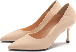YooPrettyz Women Polished Leather Office Pumps Pointed Toe Kitten Heels Dressy Pumps Shoes Foldable Back Heels