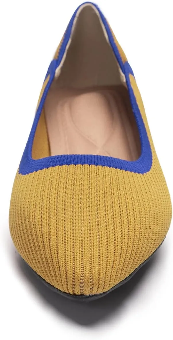 youngshow Women's Pumps Kitten Heels Pointed Toe Knit Slip On Comfortable Casual Formal Dress Shoes