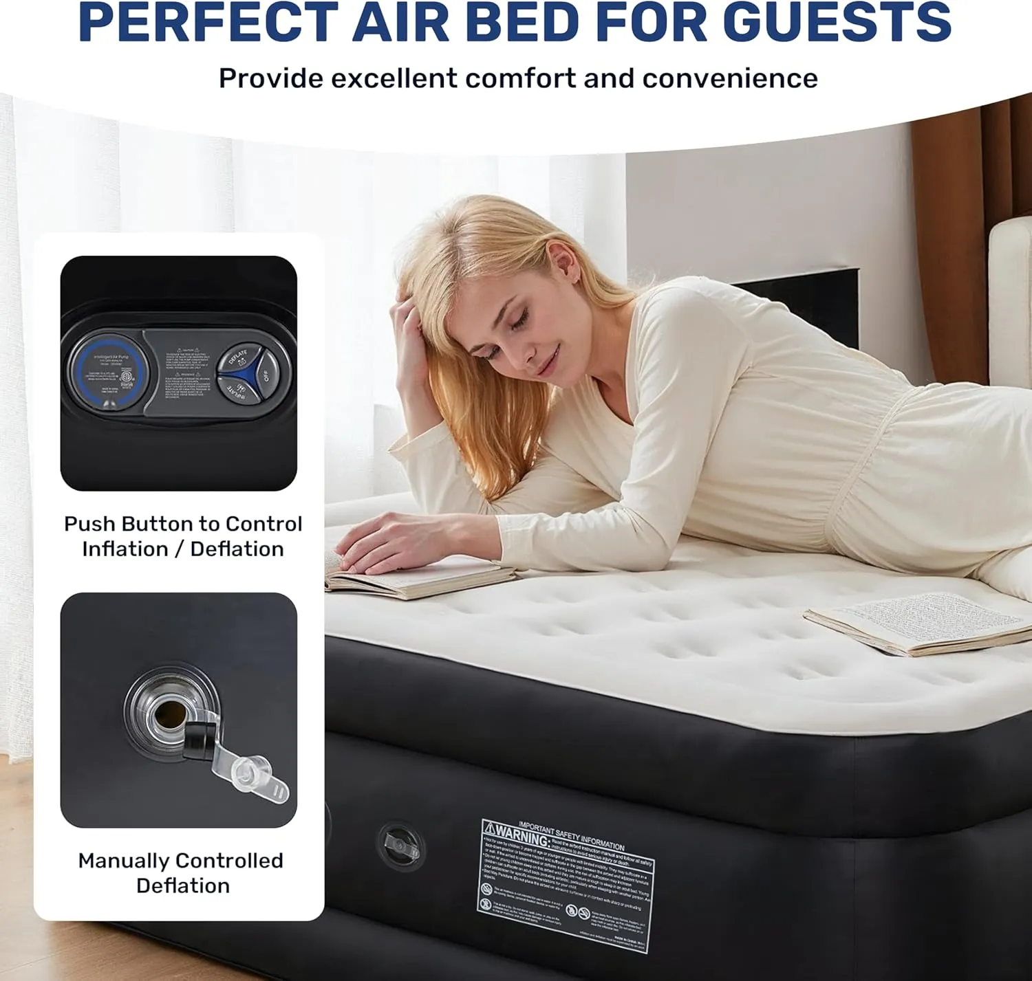 YSSOA Queen Camping Air Mattress with Built-in Electric High-Speed Pump, 18" Bed Height, Blow Up Inflatable Airbed with Carrying Bag for Home Guests & Travel, Waterproof Foldable Portable