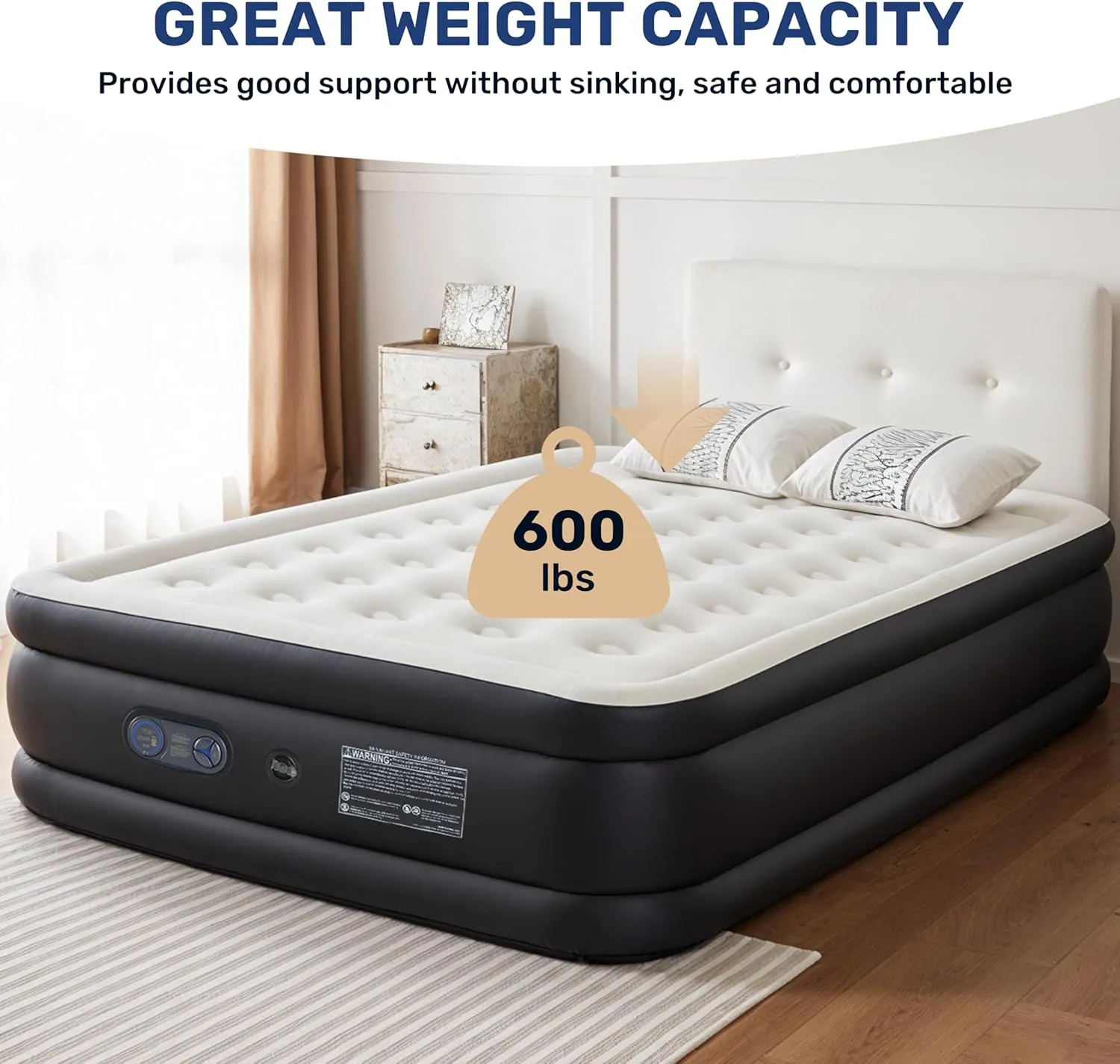 YSSOA Queen Camping Air Mattress with Built-in Electric High-Speed Pump, 18" Bed Height, Blow Up Inflatable Airbed with Carrying Bag for Home Guests & Travel, Waterproof Foldable Portable